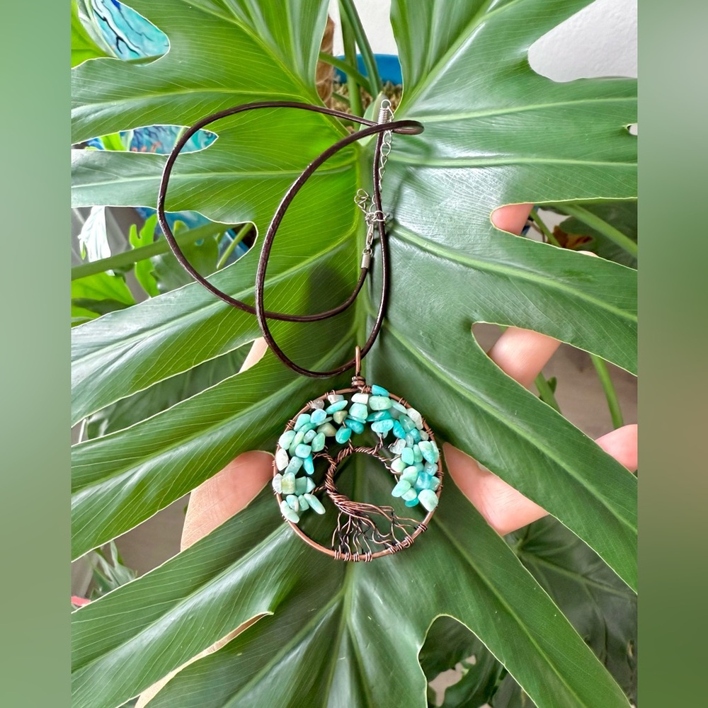Amazonite Tree of Life Pendant | Speak Your Truth & Soothe the Soul - Picture 2 of 5